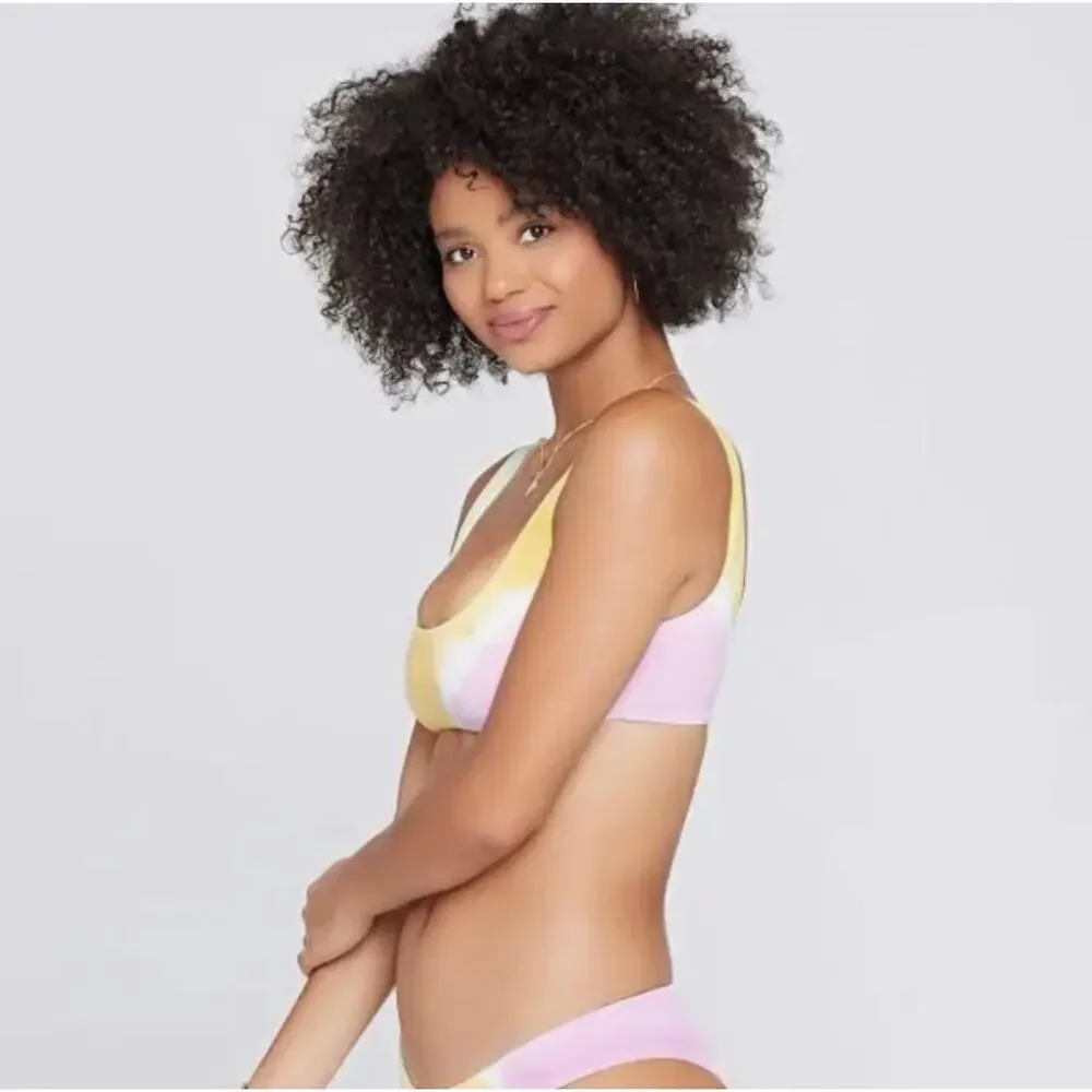 L*Space Lizzie Sunburst Tie Dye Square Scoop Neck Strap Bikini Swim Top XL NWT